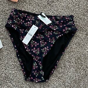 J. Crew Floral Bikini Bottom - Black and Pink